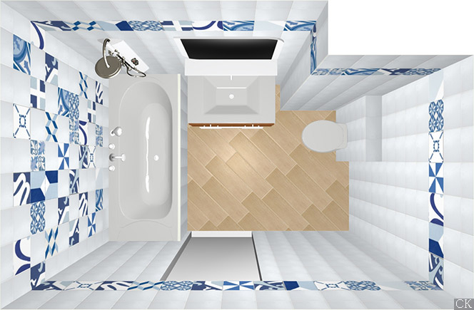 Дизайн проект ванной комнаты с плиткой пэчворк