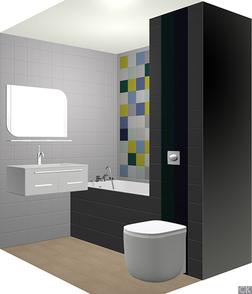 Дизайн проект ванной комнаты с керамической плиткой