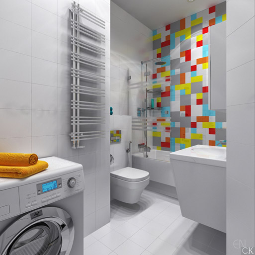 Дизайн проект ванной комнаты  с плиткой