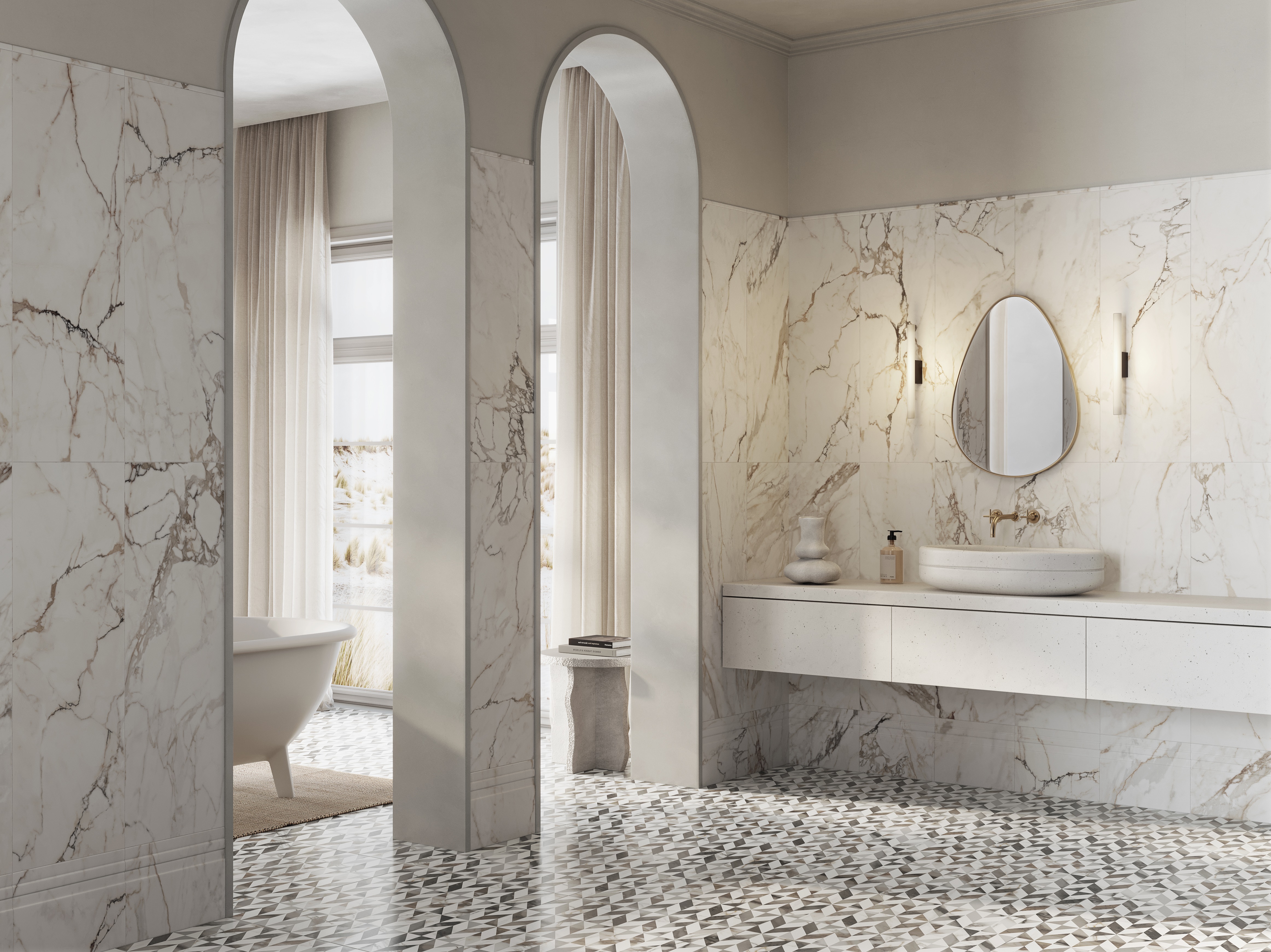 Плитка под белый мрамор для ванной комнаты