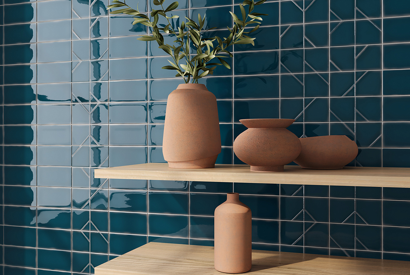 Плитка синего цвета с геометрическим эффектом