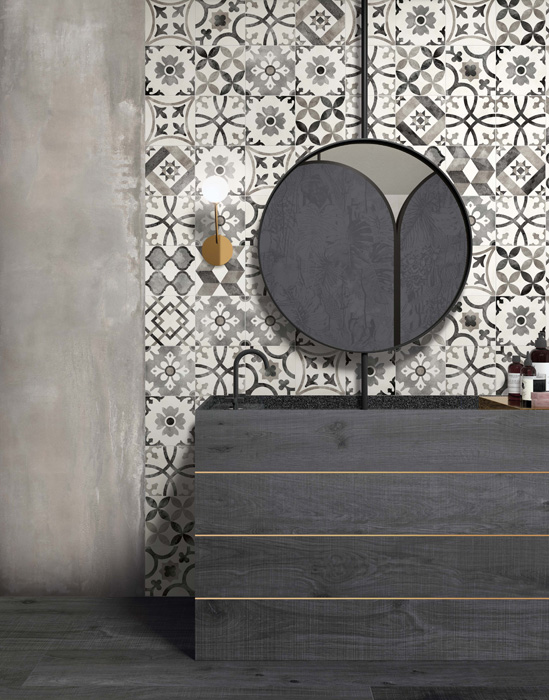 Коллекция черно-белой плитки в стиле пэчворк