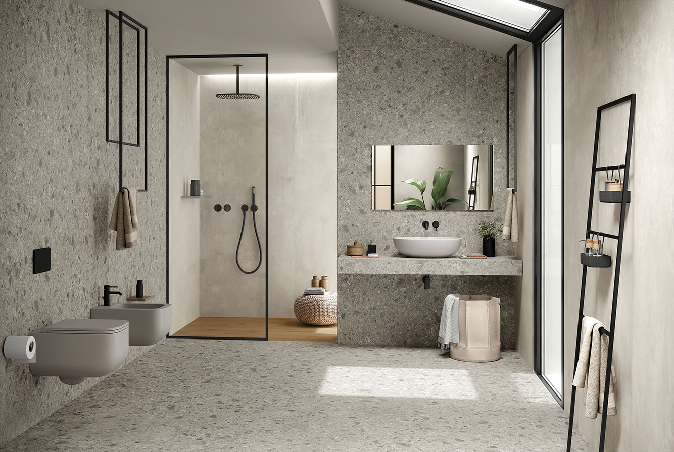 Серый керамогранит для ванной