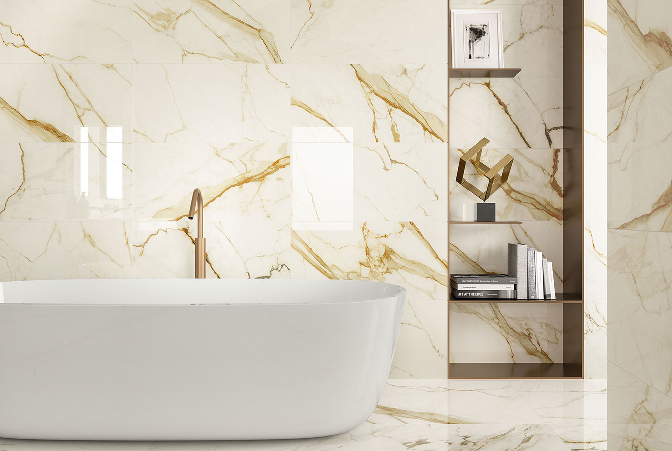 Настенная плитка под белый мрамор для ванной