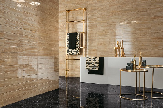 Бежево-золотистая плитка-кирпичик класса люкс