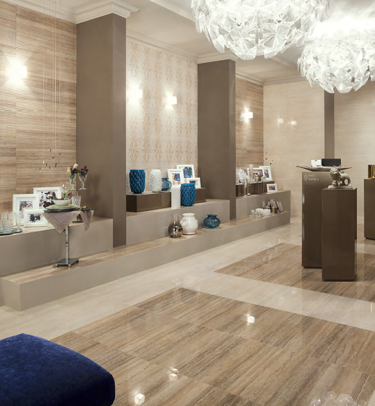 Имитация натурального камня травертина в бежево-коричневом сочетании