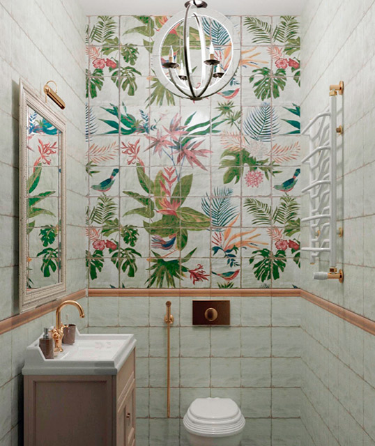 Состаренная плитка с цветами для ванной