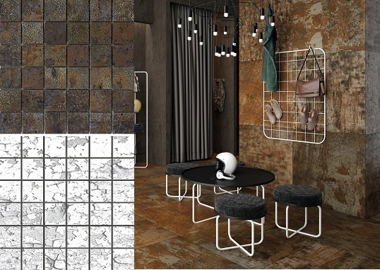 Дизайнерская коллекция с мозаикой для пола под окисленный металл