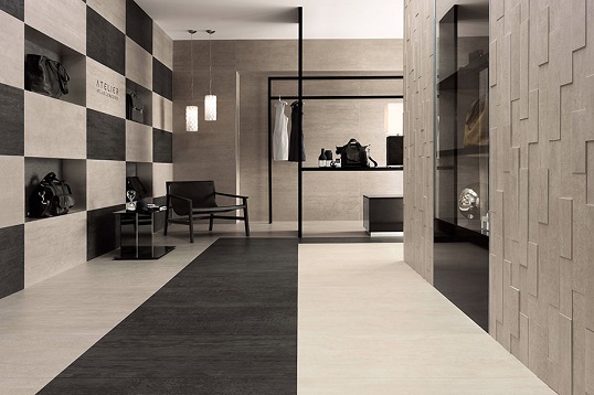 Трехмерная керамогранитная мозаика в виде кирпичиков