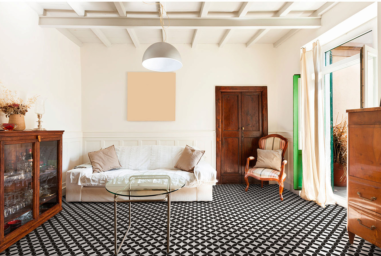 Черно-белая плитка для ванной в популярном размере