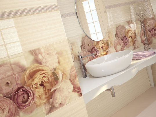 Плитка для ванной с цветами, панно цветы, плитка с розами