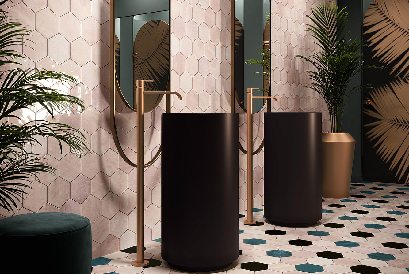 Плитка шестиугольная розовая