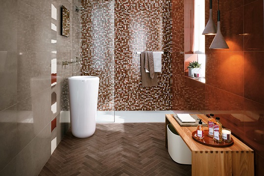 Современная ванная комната в терракотовых тонах