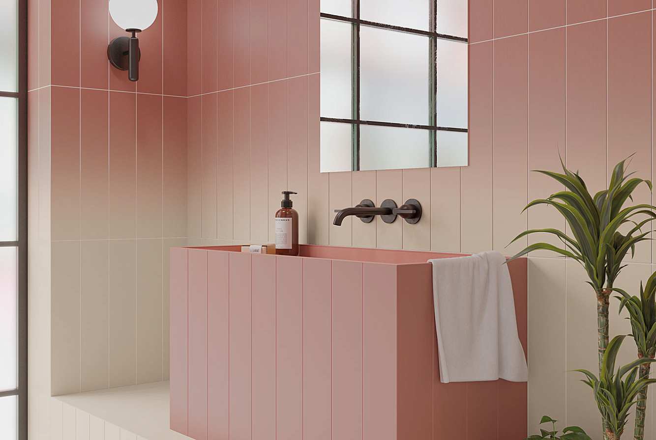 Бело-розовая плитка с градиентом