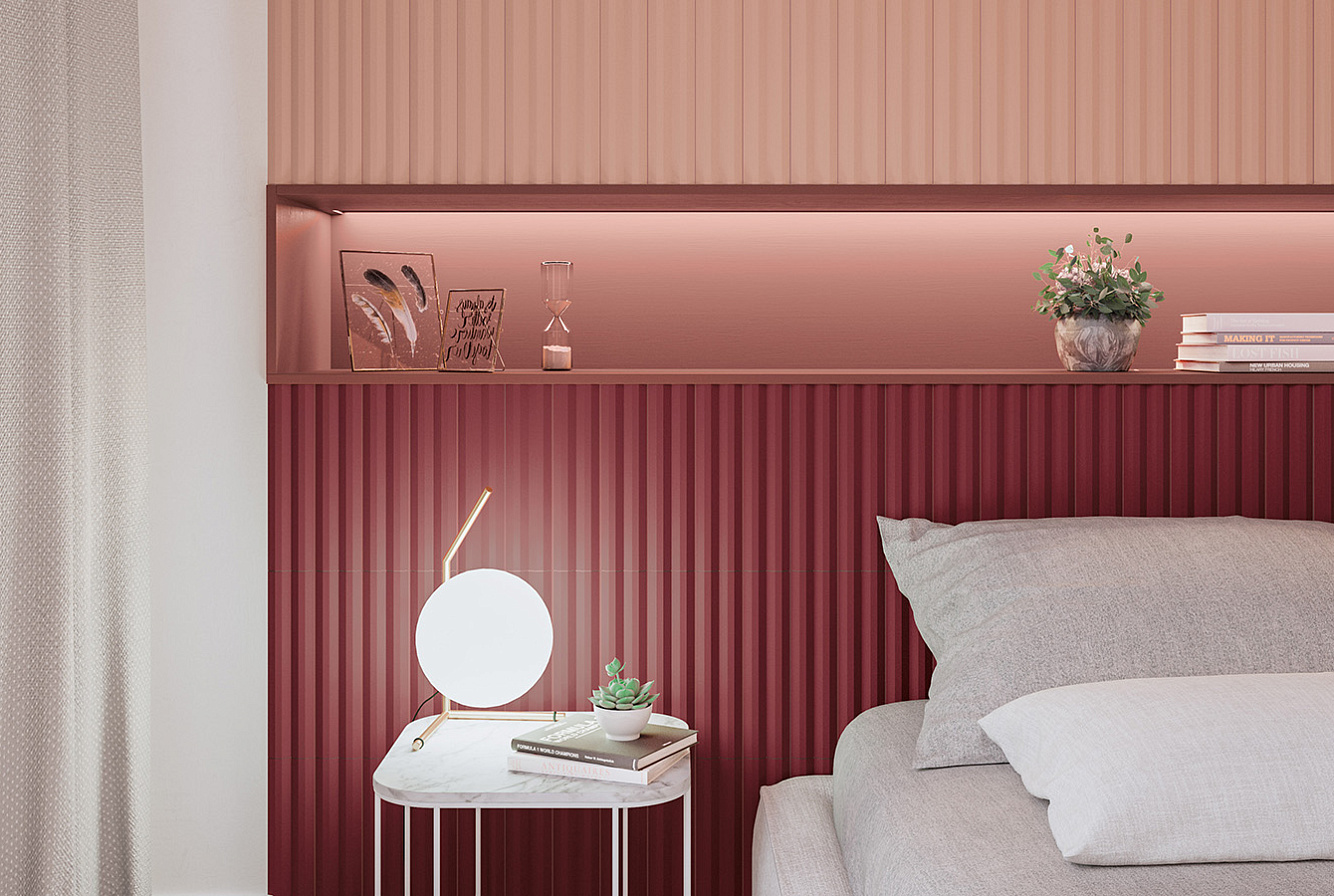 Рельефная розоватая плитка для стен