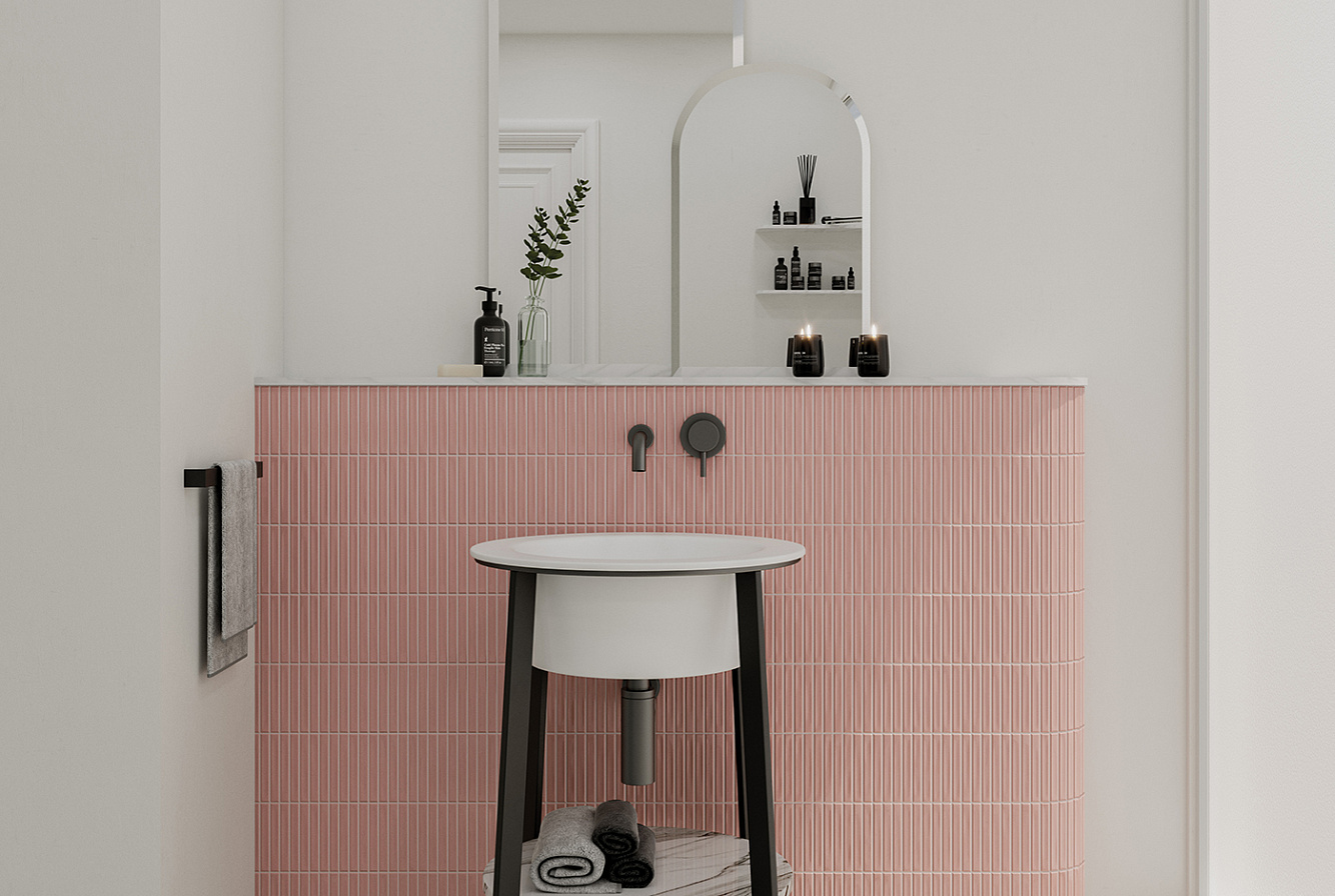 Розовая плитка, имитирующая мозаику